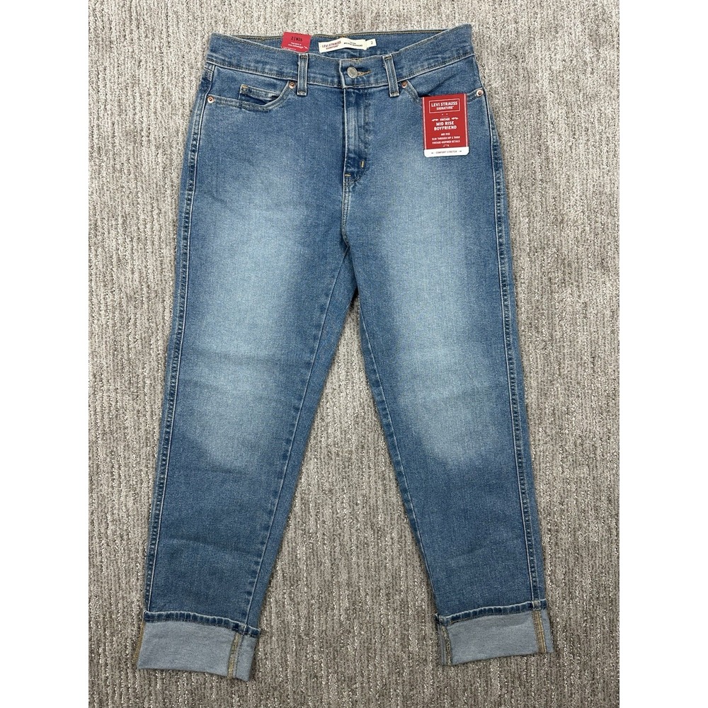 Signature By Levi Strauss 11952 NEW Womens Sz 2 Mid-Rise Stretch Boyfriend Jeans